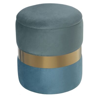 WATER GREEN/BLUE VELVET STORAGE POUF WITH GOLD STEEL BAND °37X43CM, POLY╔STER/DM LL49415