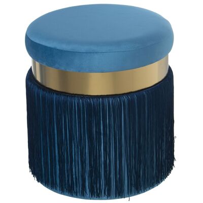 POUF IN VELLUTO BLU CON FRANGE, FASCIA ACCIAIO DORATO: 7CM, DM+POLY °40X44CM, FRANGE: 29CM LL49417