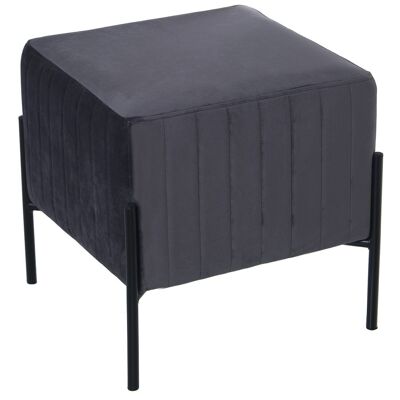 DARK GRAY UPHOLSTERED POUF WOOD+IRON LEGS 40X40X43CM, POLY╔STER/DM+PINE LL49419