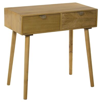 MESA ENTRADA MADERA 2 CAJONESLISO+RELIEVE 80X40X78CM, PAULOWNIA+PINO+CM LL49685