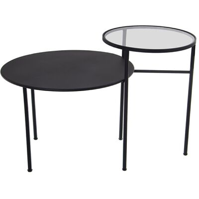 DOUBLE BLACK METAL/GLASS AUXILIARY TABLE (2 UNITED TABLES) _85X59X56CM (°59X41+°40X56CM) LL49714