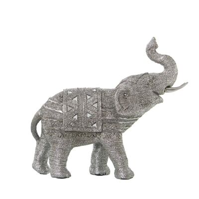 FIGURINE EN RÉSINE D'ÉLÉPHANT EN ARGENT GRANULÉ AVEC MIROIRS 31X11X28CM LL49777