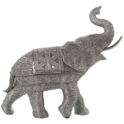 FIGURA IN RESINA ELEFANTE ARGENTO GRANULATO CON SPECCHI 38X15X35CM LL49778