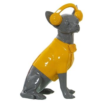 CASQUE CHIEN FIGURINE RÉSINE GRIS/JAUNE 17X12X26CM LL49792