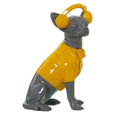 FIGURA RESINA PERRO AURICULARES GRIS/AMARILLO 17X12X26CM LL49792