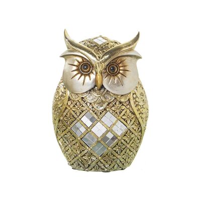 GOLDEN OWL RESIN FIGURE W/MIRRORS 12X9X18CM LL49833