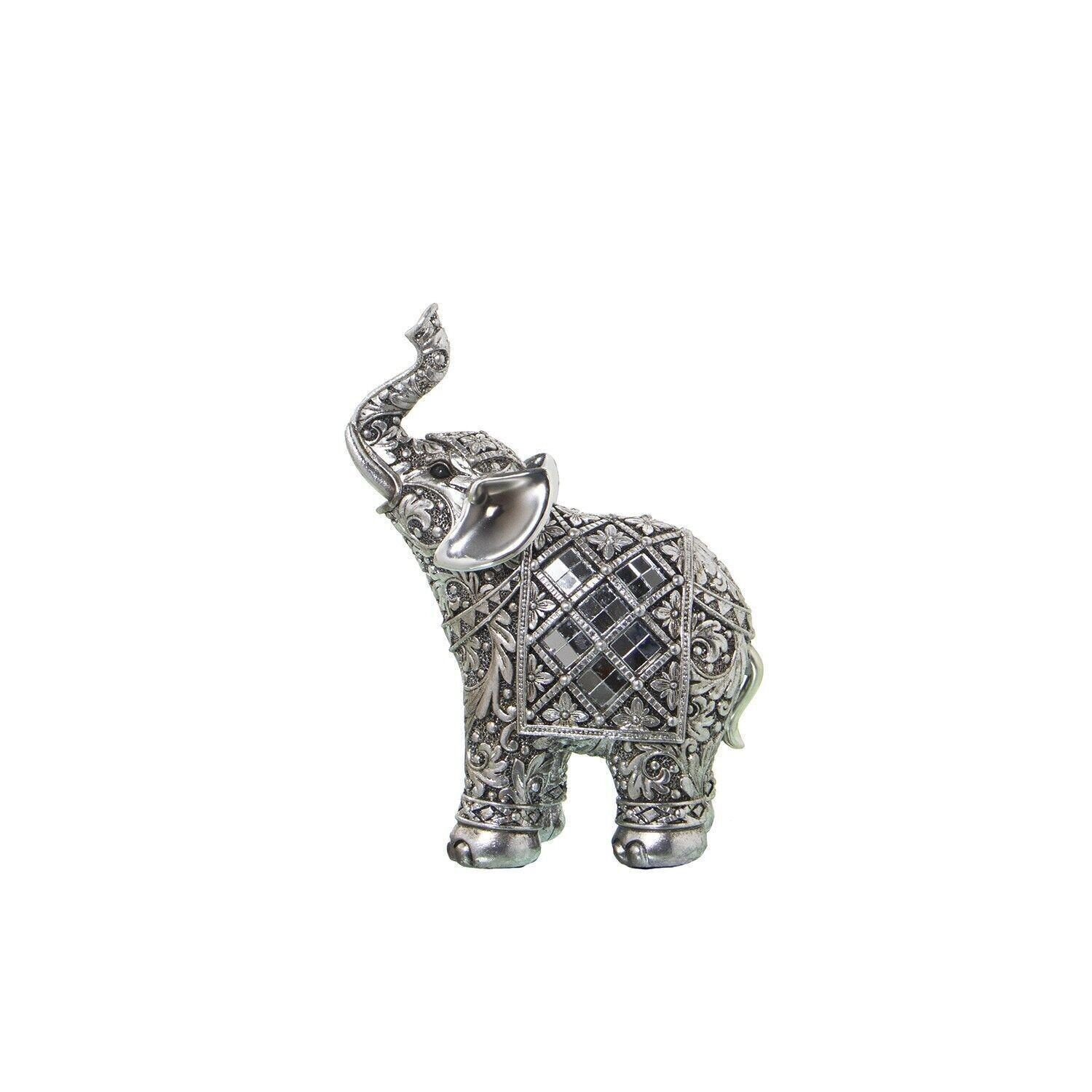 FIGURA IN RESINA ELEFANTE ARGENTO CON SPECCHI 11X6X16CM LL49834