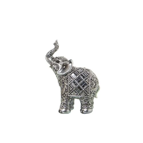 FIGURA RESINA ELEFANTE PLATEADO C/ESPEJOS 11X6X16CM LL49834