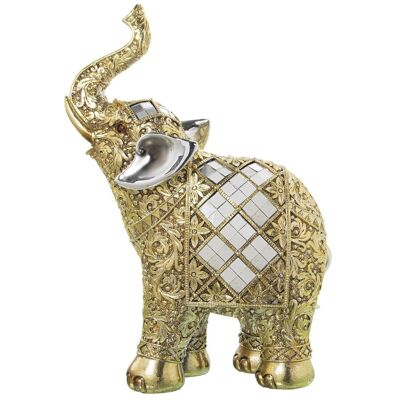 GOLDEN ELEPHANT RESIN FIGURE/MIRRORS 21X10X30CM LL49839