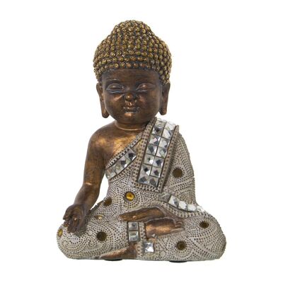 FIGURA RESINA BUDA BLANCO/DORADO 14X9X20CM LL49891