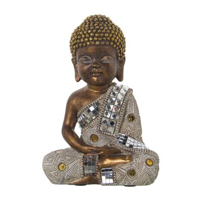 FIGURA RESINA BUDA BLANCO/DORADO 14X9X20CM LL49892