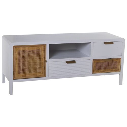 MUEBLE TV MADERA 2 CAJONES+PUERTA BLANCO/RATÁN 120X40X50CM, ABETO+DM+RAT┴N LL49897