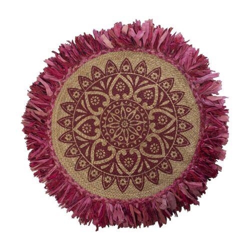 ALFOMBRA REDONDA 90CM YUTE C/FLECOS NATURAL/FUCSIA °90CM, 60% YUTE+40% ALGODËN LL49932