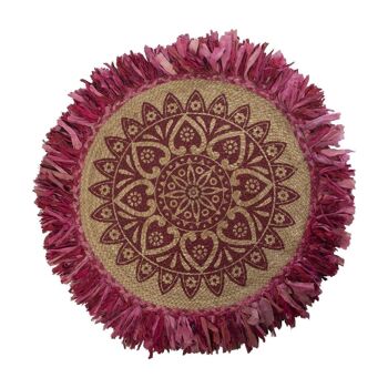 TAPIS ROND 90CM JUTE AVEC FRANGES NATUREL/FUCHSIA °90CM, 60% JUTE+40% COTON LL49932