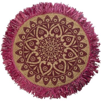 TAPIS ROND 120CM JUTE AVEC FRANGES NATUREL/FUCHSIA °120CM, 60% JUTE+40% COTON LL49933