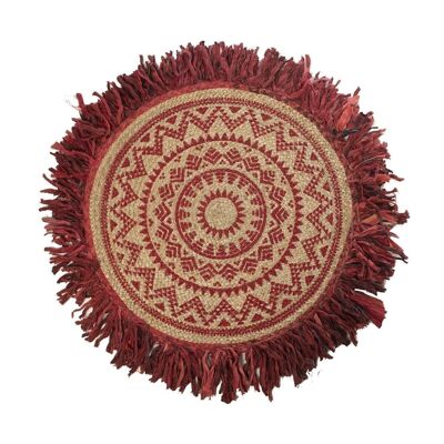 TAPPETO ROTONDO 90CM JUTA CON FRANGE NATURALE/BORDEAUX °90CM, 60% JUTA+40% COTONE LL49936