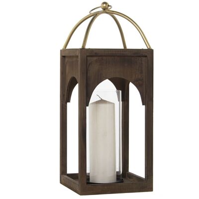 WOOD/METAL/GLASS CANDLE HOLDER LANTERN 22X22X61CM LL49946