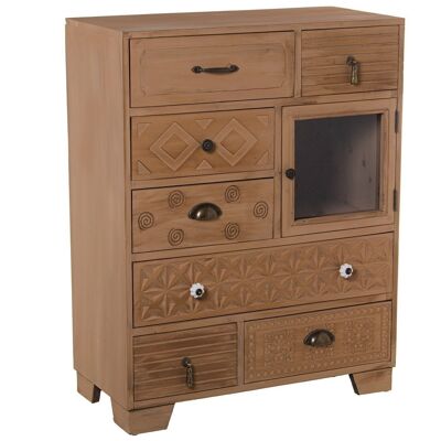 WOODEN ENTRANCE FURNITURE WITH 7 DRAWERS+1 DOOR, IRON HANDLES 70X34X90CM, FIR+DM+CONTRACH LL49951