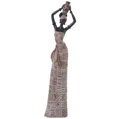 FIGURINE AFRICAINE EN RÉSINE MARRON 10X7X42CM LL49972