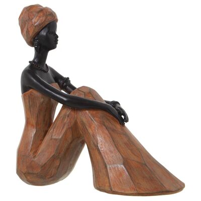 FIGURA RESINA AFRICANA SENTADAMARRÓN 23X12X23CM LL49977