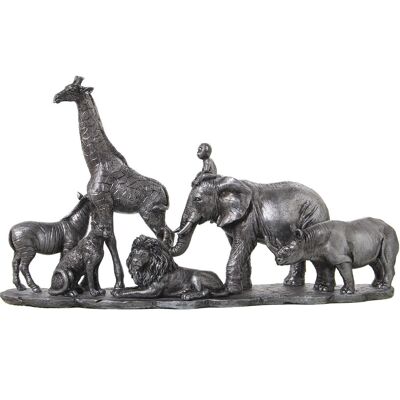 FIGURA ANIMALES SELVA RESINA PLATEADA _52X14X29CM LL49993