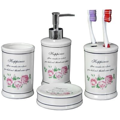 ENSEMBLE DE SALLE DE BAIN EN CÉRAMIQUE 4 PIÈCES AVEC DISTRIBUTEUR COFFRET CADEAU:°7X19CM LL50009