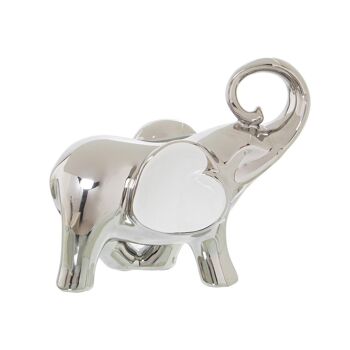 FIGURINE D'ÉLÉPHANT EN CÉRAMIQUE ARGENT/BLANC 20X9X18CM LL50089