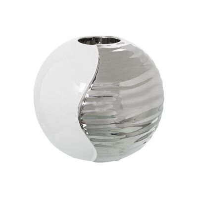 WHITE/SILVER CERAMIC CANDLE HOLDER °14X12CM LL50106