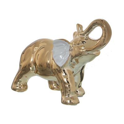 FIGURA ELEFANTE CERÁMICA DORADO/BLANCO 24X10X18CM LL50122