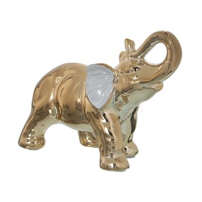 GOLD/WHITE CERAMIC ELEPHANT FIGURE 24X10X18CM LL50122