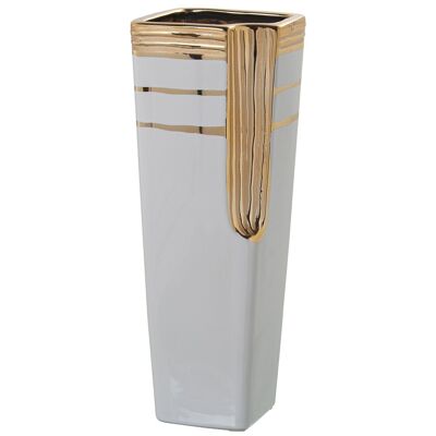 VASO CERAMICA BIANCO/ORO 13X13X35CM LL50136