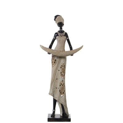 FIGURINE AFRICAINE EN RÉSINE AVEC BOL BATEAU 25X15X61CM LL50186