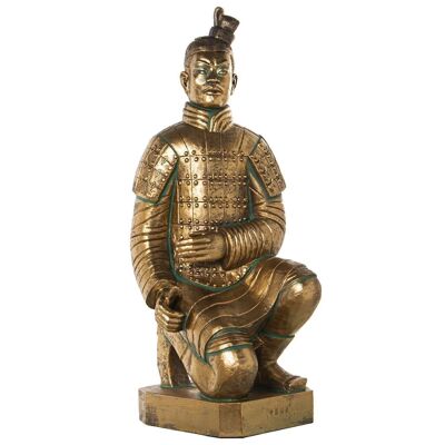 FIGURINE RÉSINE AGENOUILLÉE GUERRIER XIAN DORÉ 51X41X106CM LL50199