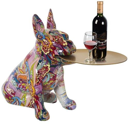 FIGURA PERRO RESINA GRAFITI C/BANDEJA 45X20X33CM, BANDEJA:°20CM LL50208