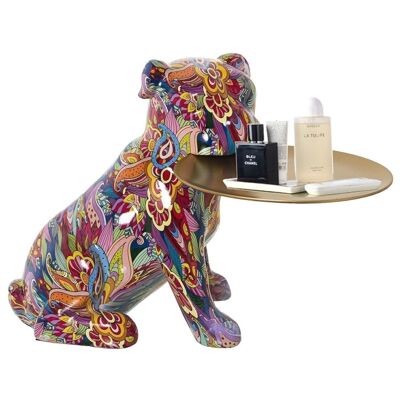 FIGURINE CHIEN EN RÉSINE GRAFFITI AVEC PLATEAU 35X32X29CM, PLATEAU:°20CM LL50209