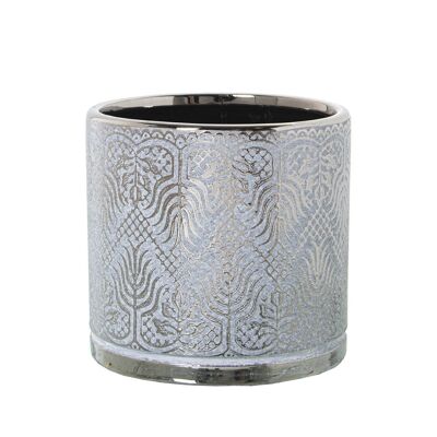 WHITE/SILVER CERAMIC PLANTER °14X14CM LL50233