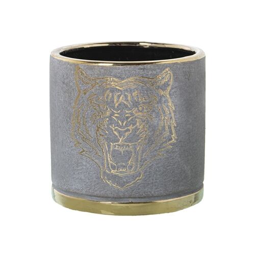 MACETERO CERÁMICA GRIS/ORO TIGRE °14X14CM LL50243