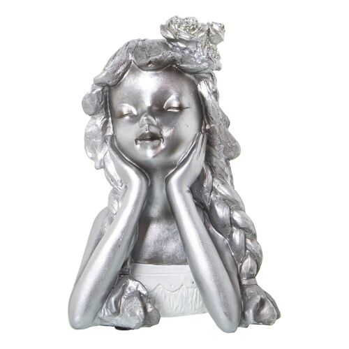 FIGURA RESINA NIÑA PLATEADA 17X14X26CM LL50288