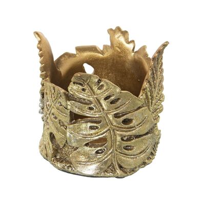 GOLDEN RESIN CANDLE HOLDER LEAVES 10X10X10CM LL50307