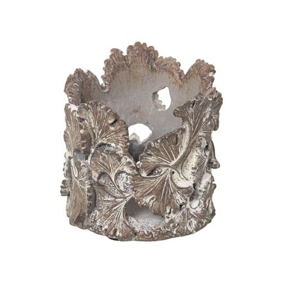 PORTACANDELE IN RESINA CON FOGLIE MARRONE 10X10X10CM LL50309