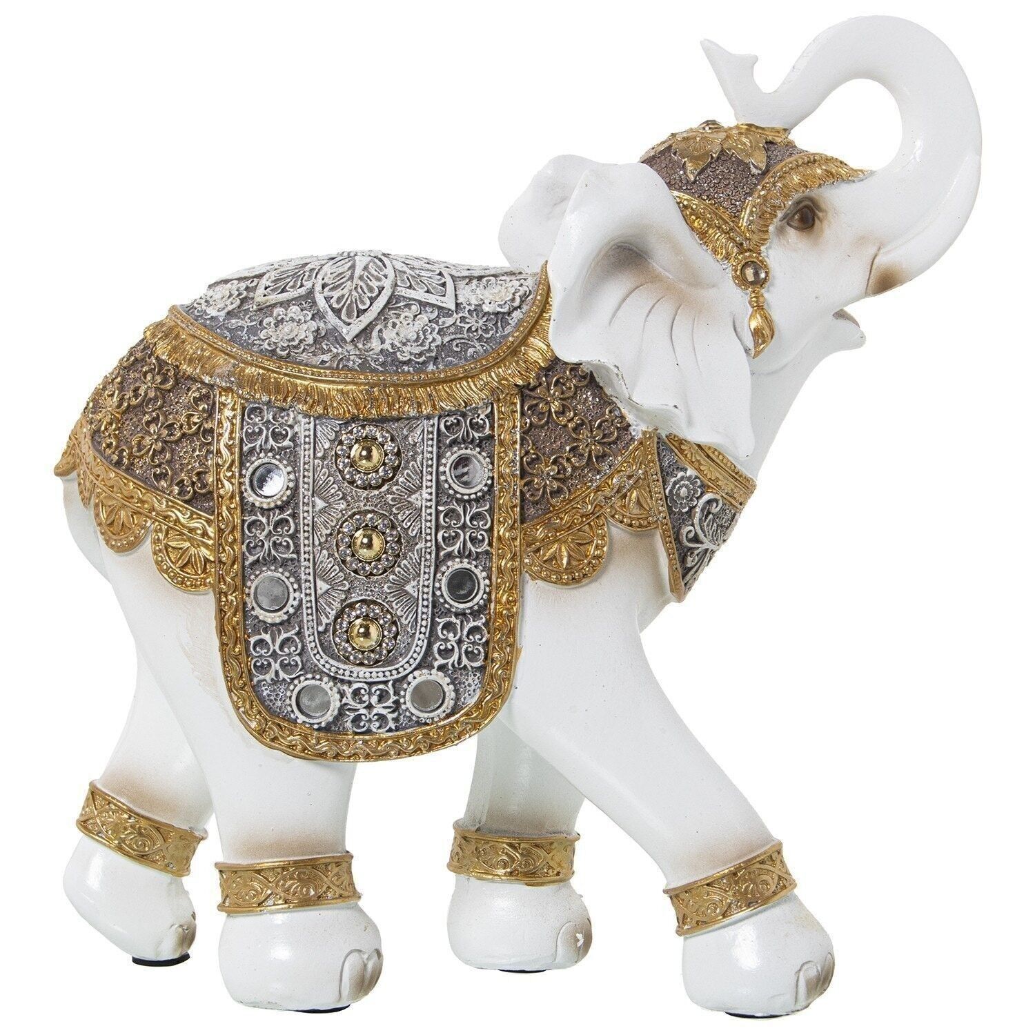 FIGURA IN RESINA ELEFANTE BIANCO/ORO 24X11X25CM LL50312