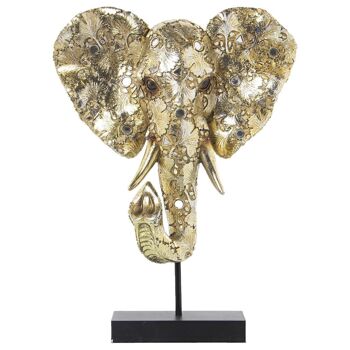 FIGURINE RÉSINE TÊTE D'ÉLÉPHANT DORÉ AVEC SUPPORT 31X15X39CM LL50343