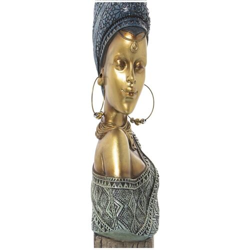 FIGURA BUSTO AFRICANA RESINAAZUL/DORADO 18X9X42CM LL50351