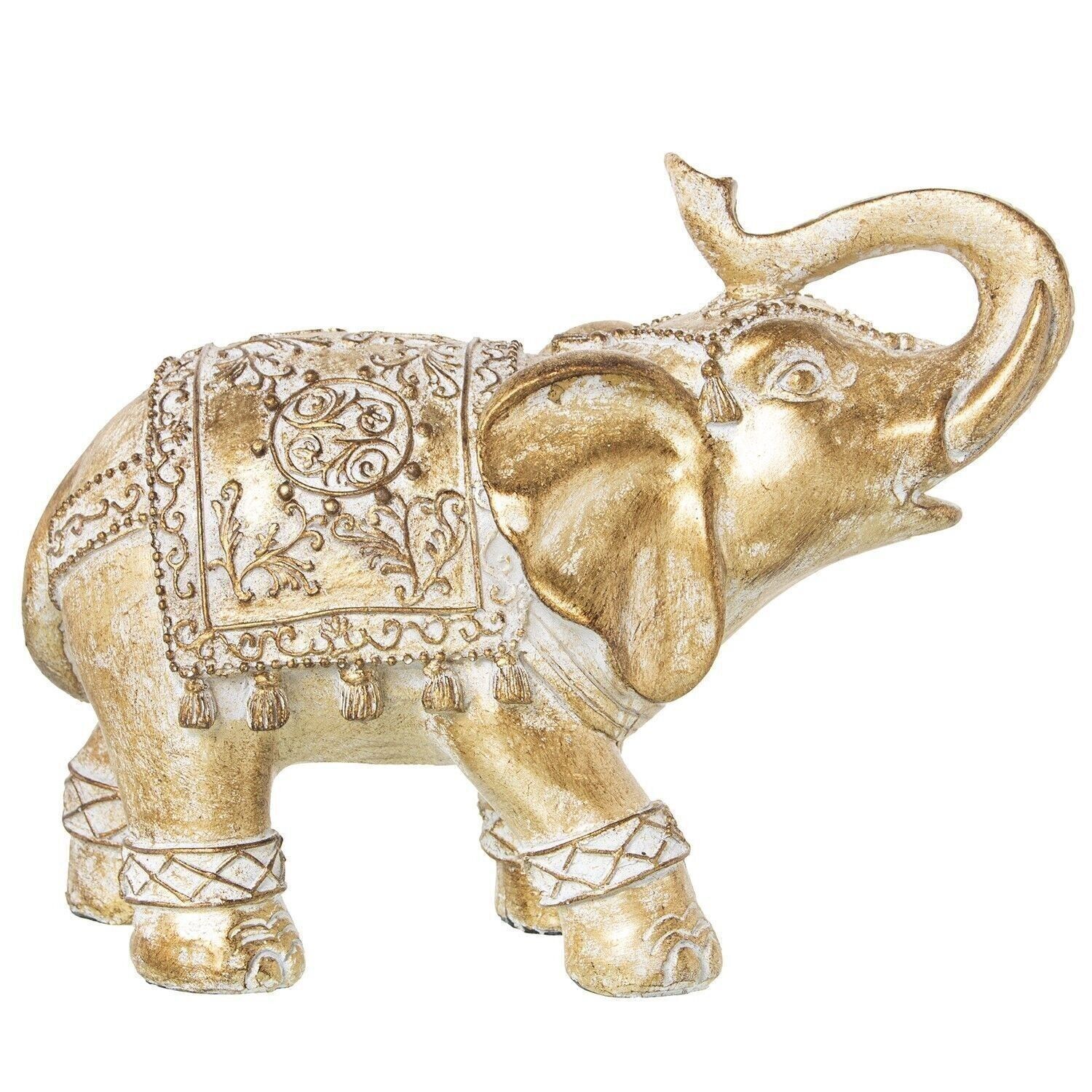 FIGURA IN RESINA ELEFANTE DORATO 23X10X18CM LL50385