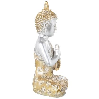 FIGURINE RÉSINE BOUDDHA ARGENT TUNIQUE DORÉE 28X16X41CM LL50393 2