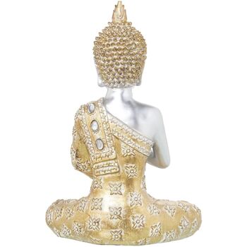 FIGURINE RÉSINE BOUDDHA ARGENT TUNIQUE DORÉE 28X16X41CM LL50393 3