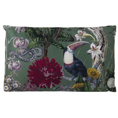 COUSSIN 50X30 VELOURS FLEUR VERT AVEC ZIPPER 50X30CM, AVEC IMPRESSION NUMÉRIQUE LL50558