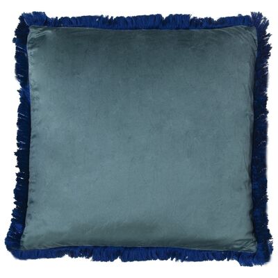 COUSSIN EN VELOURS À FRANGES BLEU 45X45CM AVEC FERMETURE ÉCLAIR _45X45CM LL50605