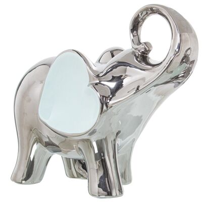 LIGHT BLUE/SILVER CERAMIC ELEPHANT FIGURE 27X12X25CM LL51000