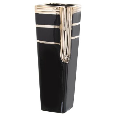 SCHWARZ/GOLD KERAMIKVASE 13X13X35CM LL51013